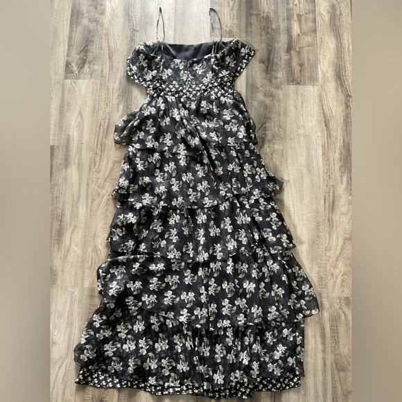 Jill Jill Stuart Black Floral Printed Kiera Ruffle Gown Sleeveless Square Neck 6 - Picture 9 of 9